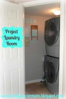 laundry room, cleaning tips, laundry rooms, shelving ideas, storage ideas, Stacked washer dryer gave me much needed space in a small room