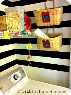 my completely free laundry room makeover, home decor, laundry rooms, Baskets for extra storage